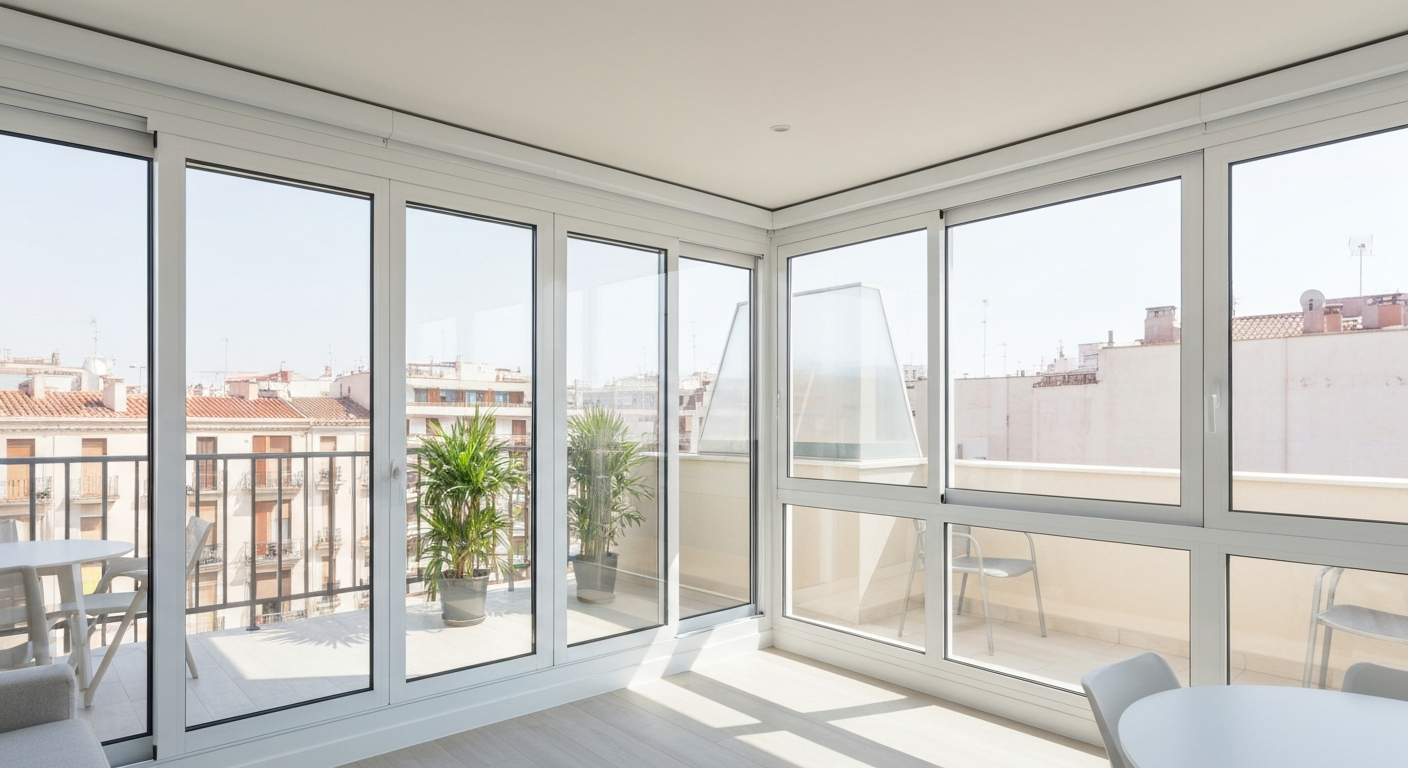 Cerramiento de terraza en PVC blanco en una vivienda de Madrid
